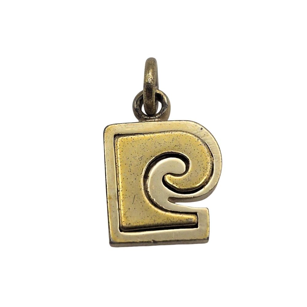 Vintage Pierre Cardin Gold Tone Logo Miniature Small Pendant Charm .67in